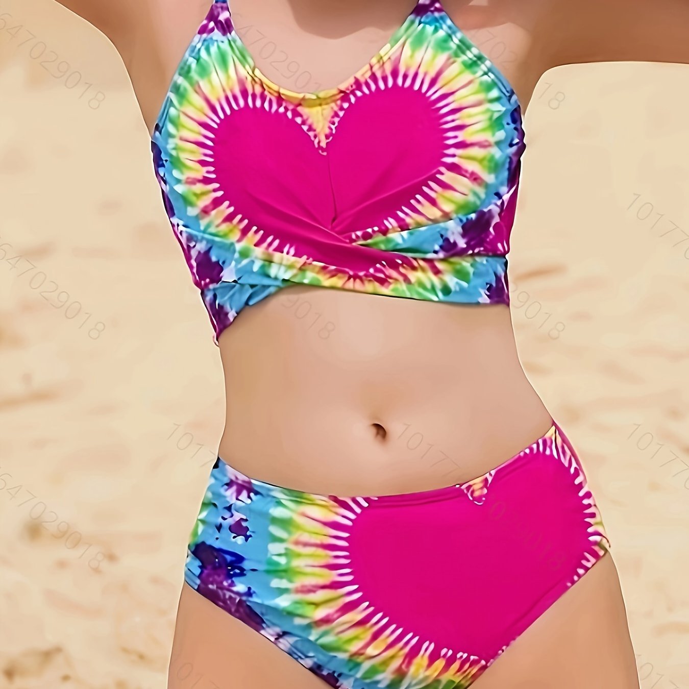 Girl's Heart Print Bikini Swimsuit