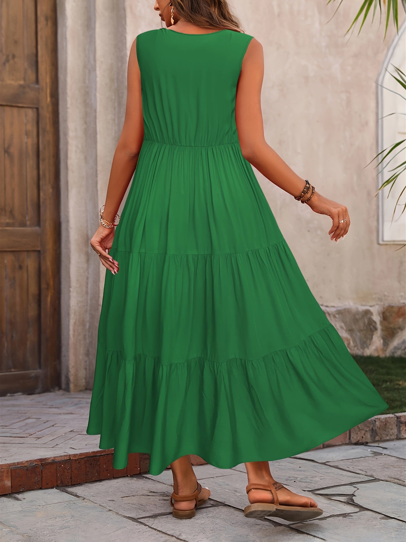 V Neck Tiered Tank Dress, Casual Sleeveless Loose Tank Dress For Spring & Summer, Women's Clothing