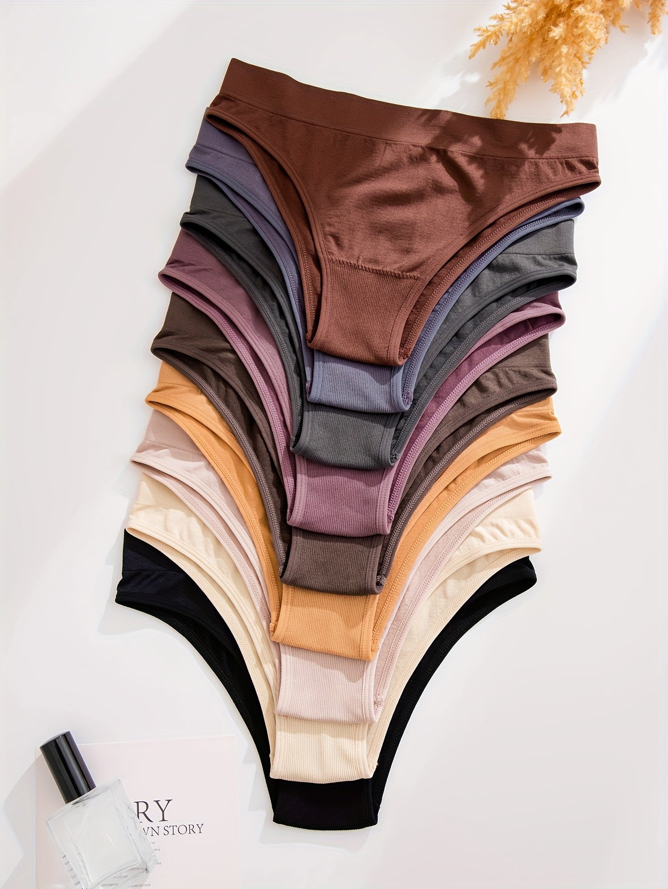 9pcs Solid Low Waist Briefs, Comfy Breathable Stretchy Intimates Panties, Women's Lingerie & Underwear