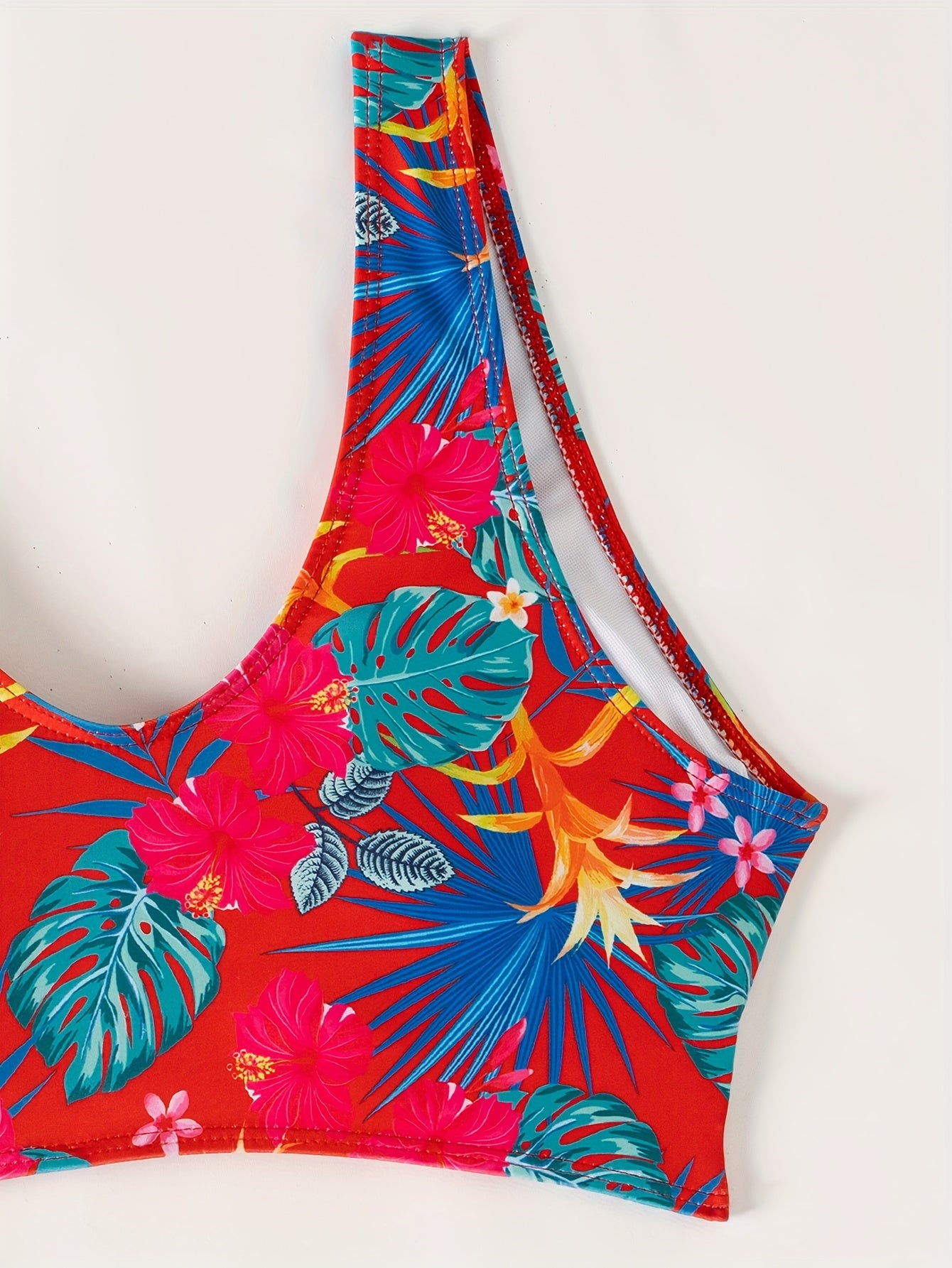 Women's 2025 New Bikini Set, 3-Piece, V-Neck, High Elasticity, Floral Print, Long Sleeves, Sheer Mesh, Knit Fabric, Swimwear, Beachwear