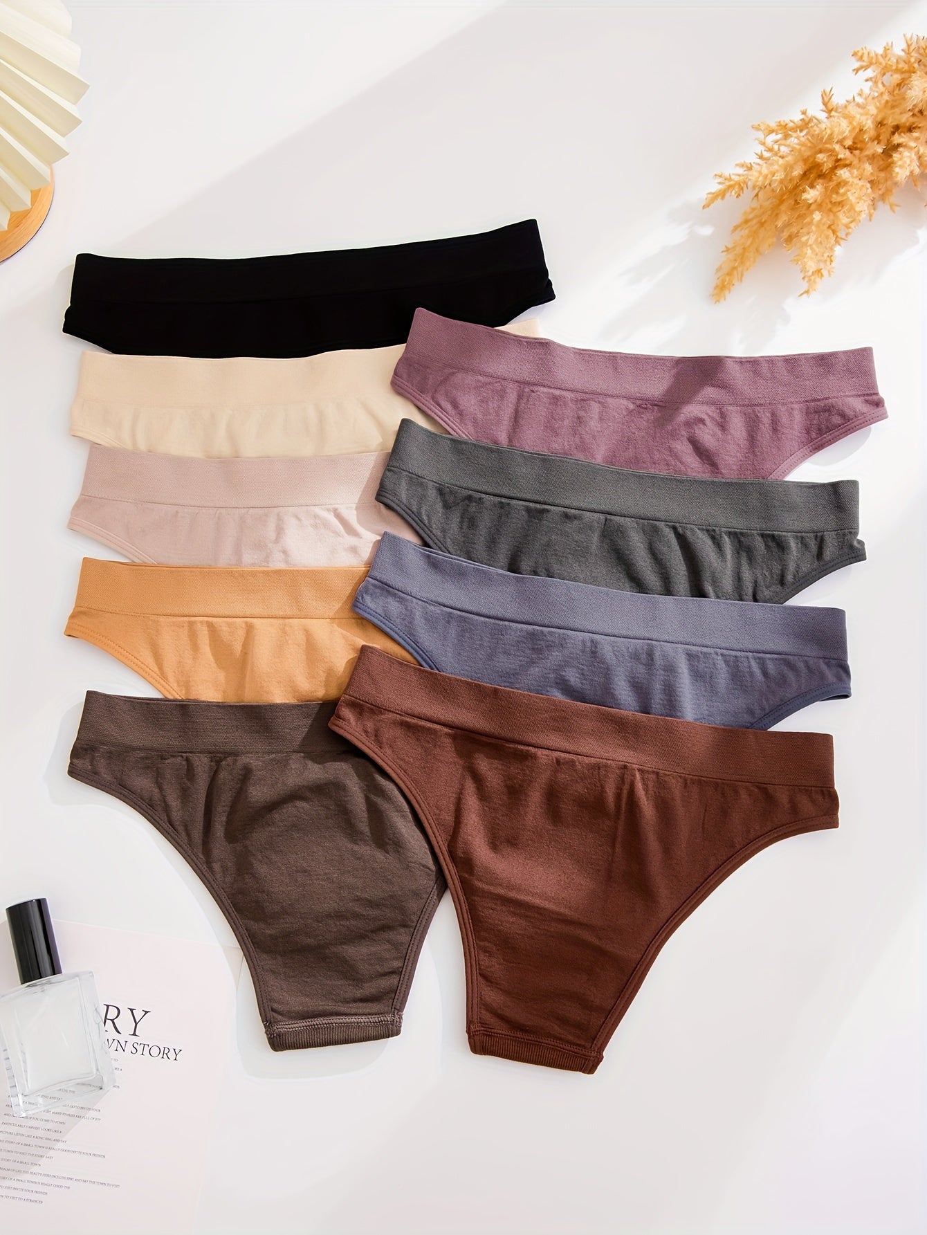 9pcs Solid Low Waist Briefs, Comfy Breathable Stretchy Intimates Panties, Women's Lingerie & Underwear