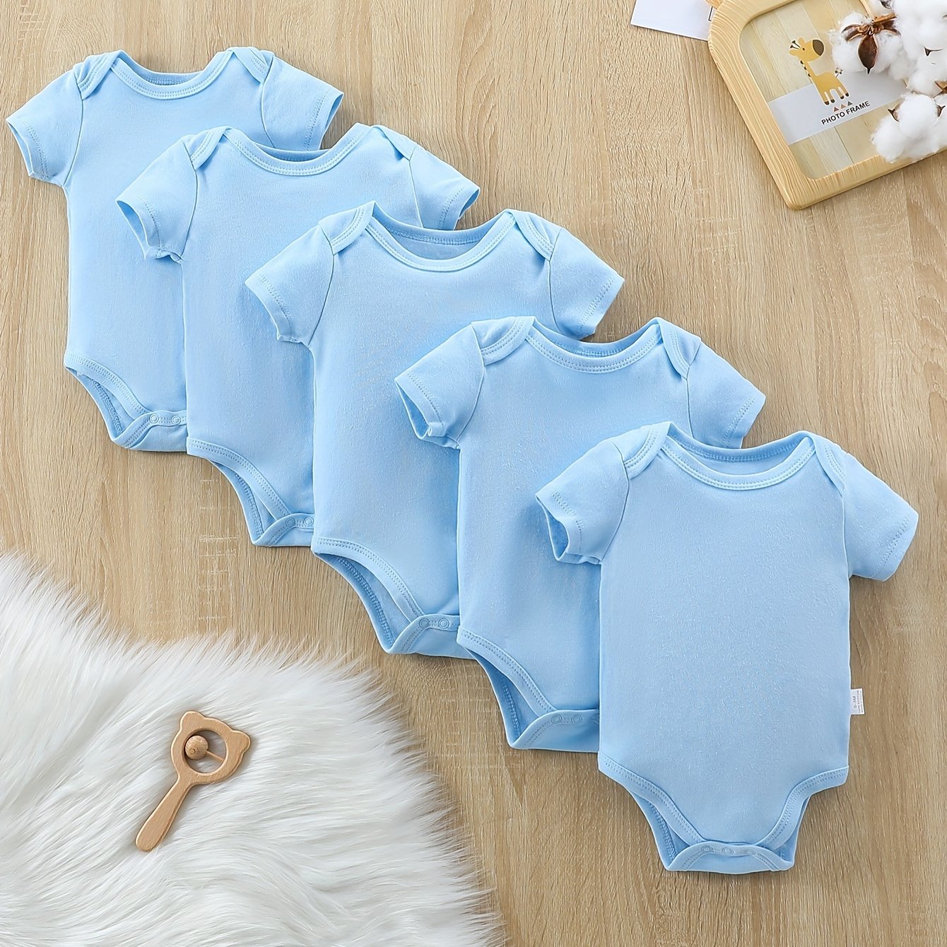 5pcs Newborn Infant Solid Color Romper Short Sleeve Crew Neck Bodysuit Onesies For Baby Girls And Boys, Suitable For Indoor And Outdoor Wear