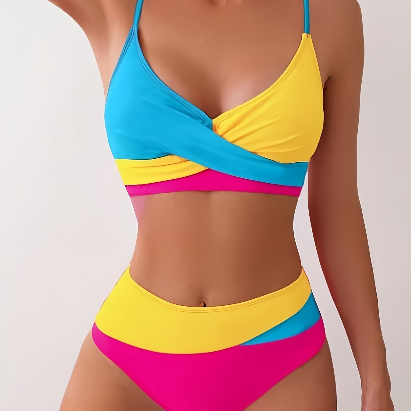 Women'S Stylish And Sexy Color-Blocked Bikini Set