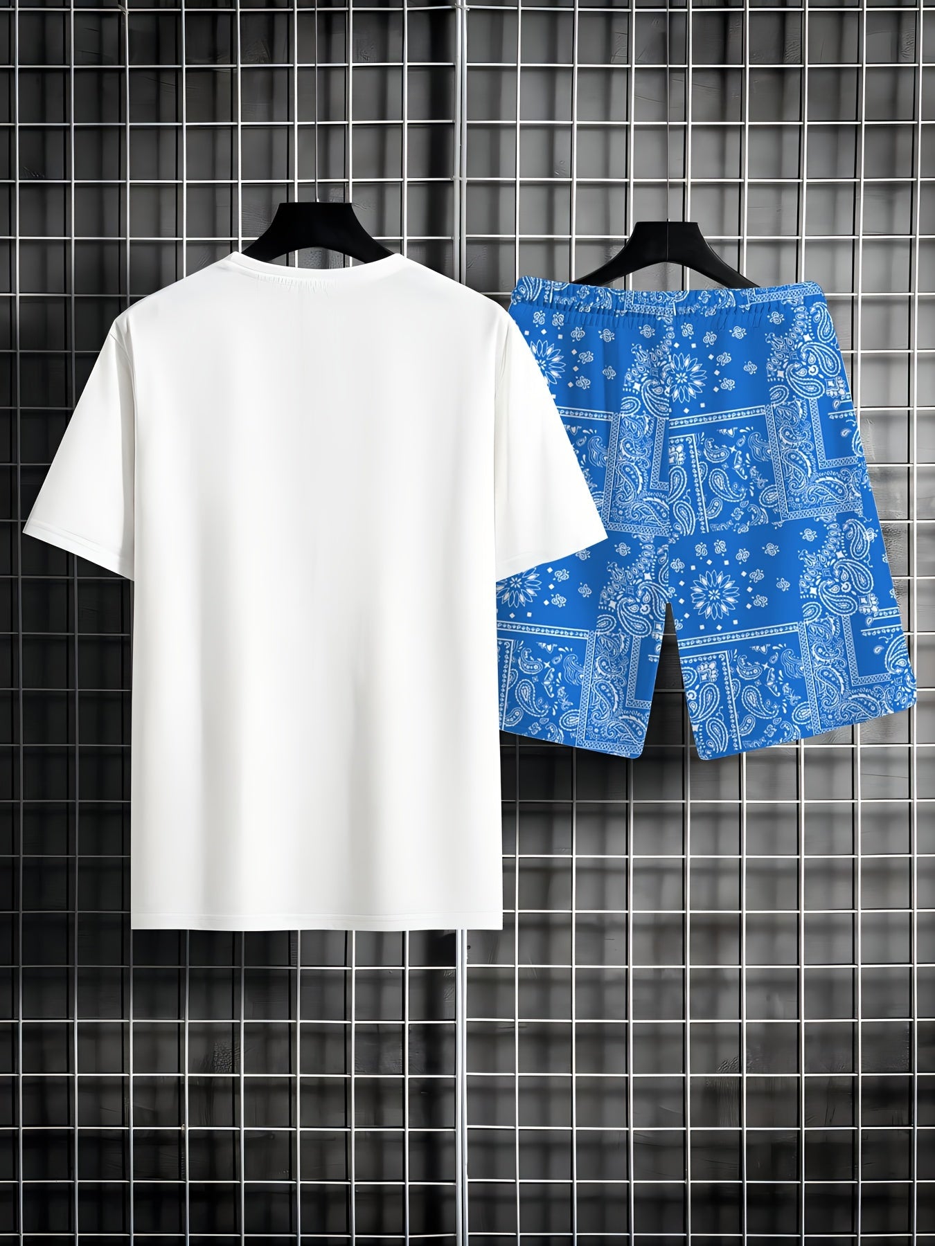Men'S 2pcs Summer Beach Suit, Hawaiian Coconut Tree Print, Casual Crew Neck T-Shirt & Drawstring Shorts, Polyester Knit Fabric, Regular Fit, All Over Print, Outdoor Leisure Set