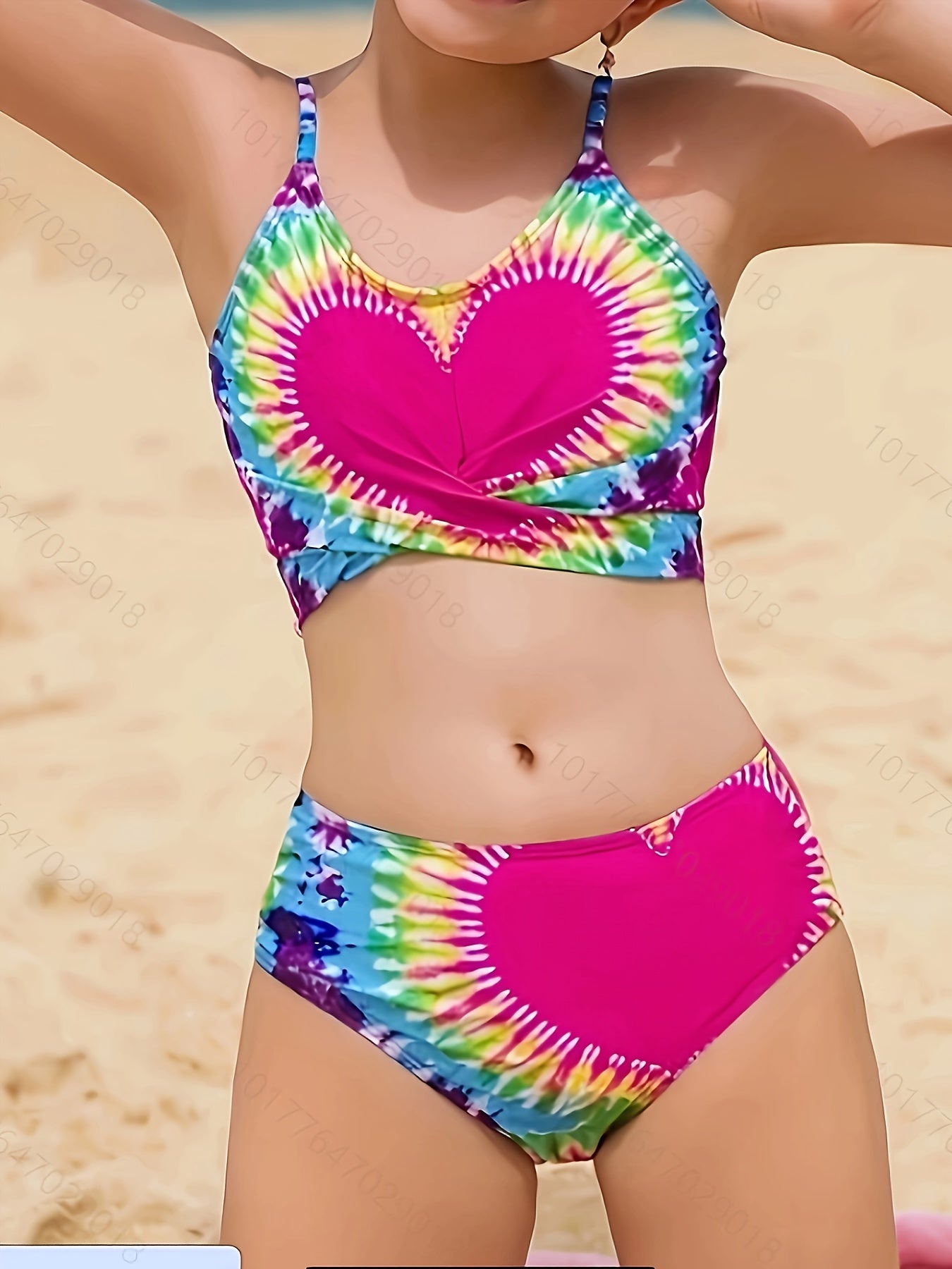 Girl's Heart Print Bikini Swimsuit