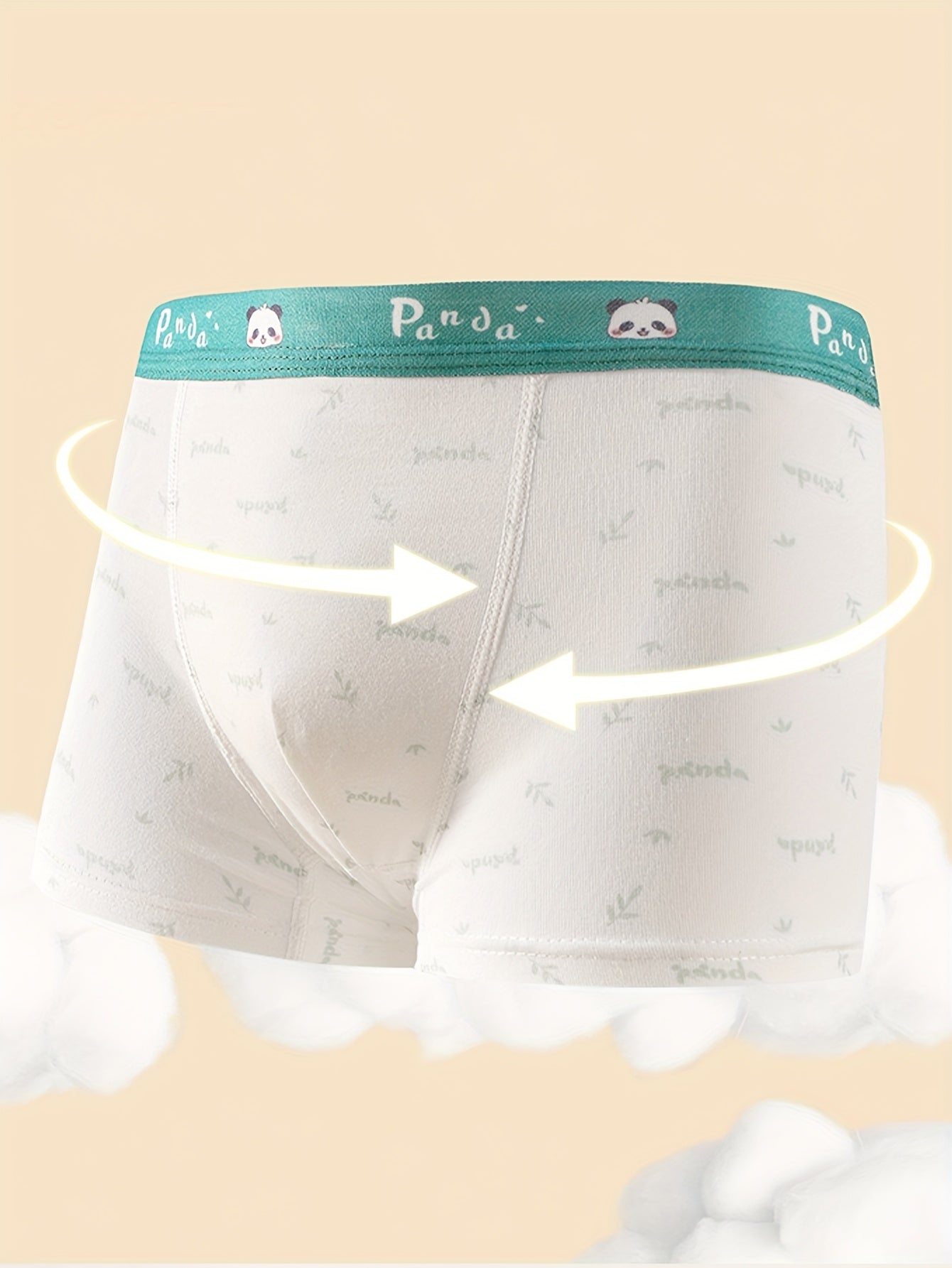 4pcs Boys' Panda Boxer Briefs - Soft, Breathable Cotton Underwear with Elastic Waistband, Cute Cartoon Panda Designs in Teal & Light Green, All-Season Comfort for Youngsters