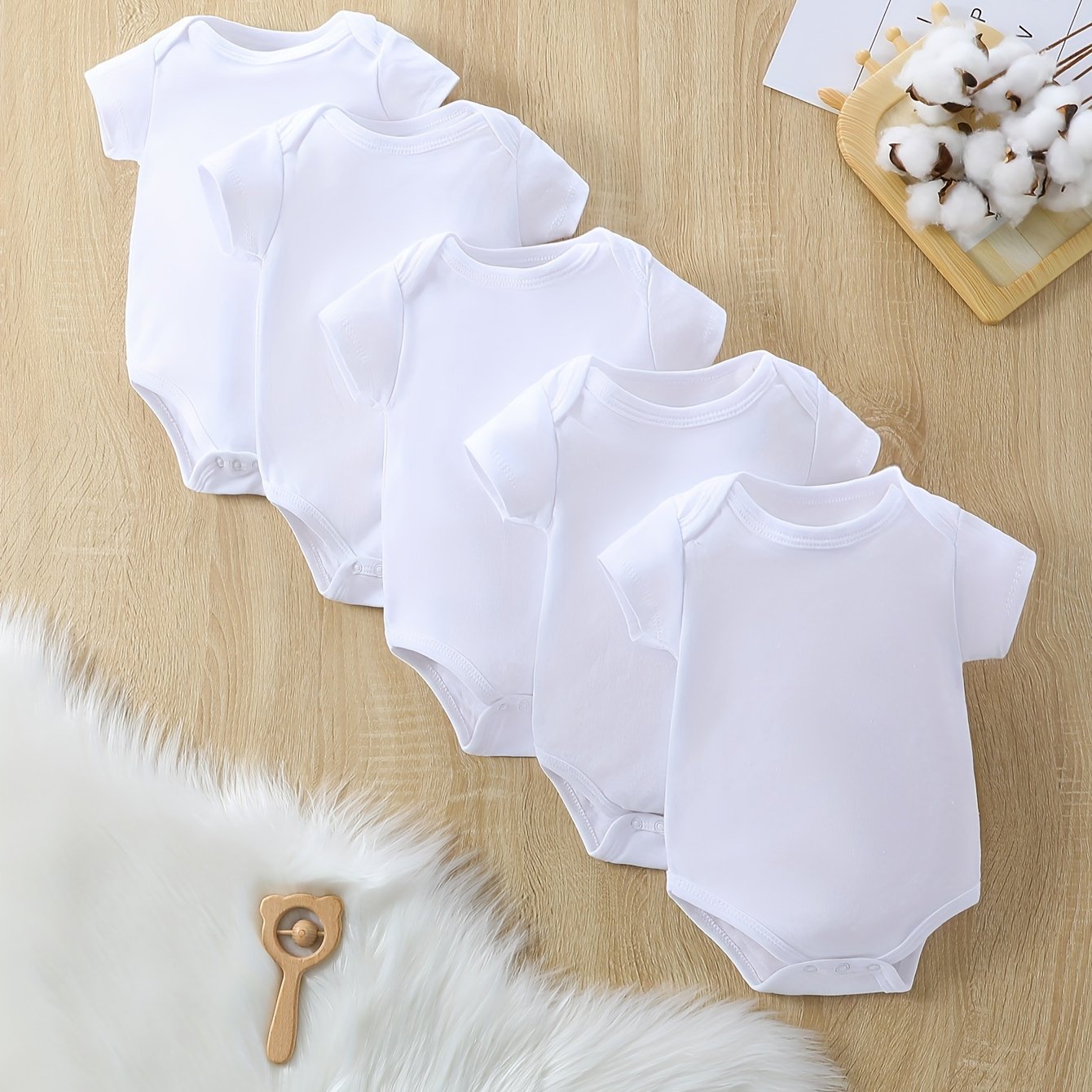 5pcs Newborn Infant Solid Color Romper Short Sleeve Crew Neck Bodysuit Onesies For Baby Girls And Boys, Suitable For Indoor And Outdoor Wear