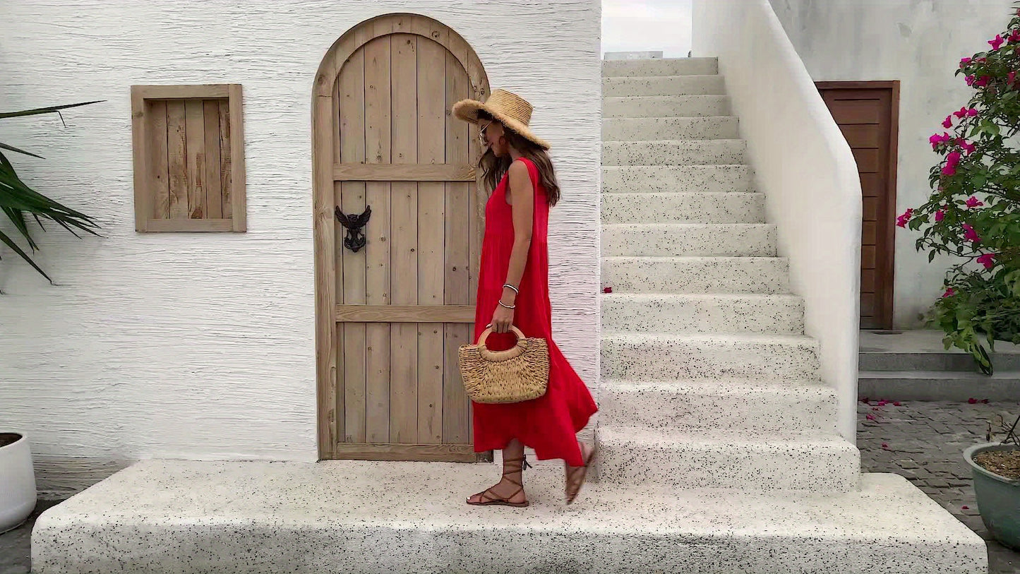 V Neck Tiered Tank Dress, Casual Sleeveless Loose Tank Dress For Spring & Summer, Women's Clothing