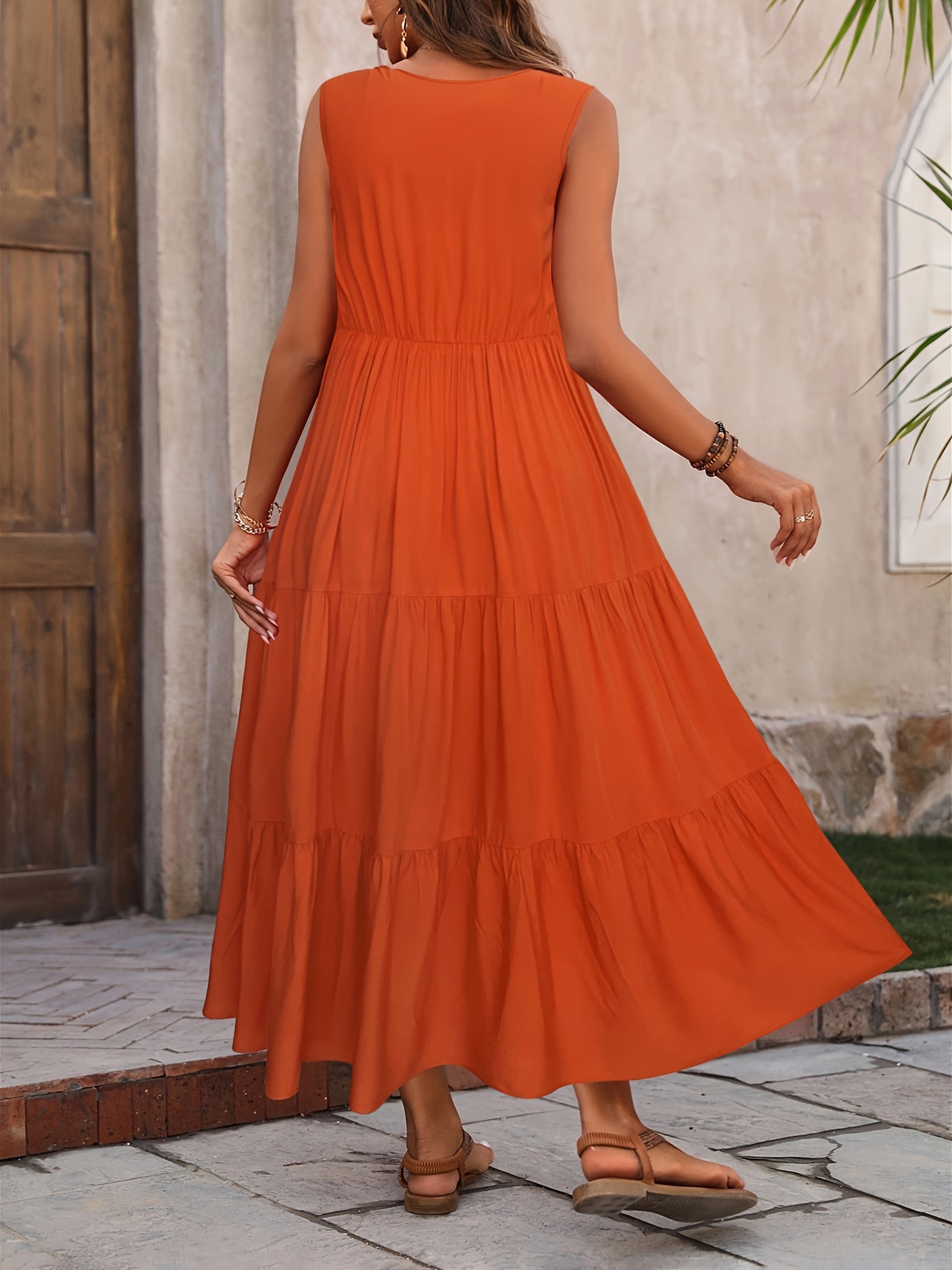 V Neck Tiered Tank Dress, Casual Sleeveless Loose Tank Dress For Spring & Summer, Women's Clothing