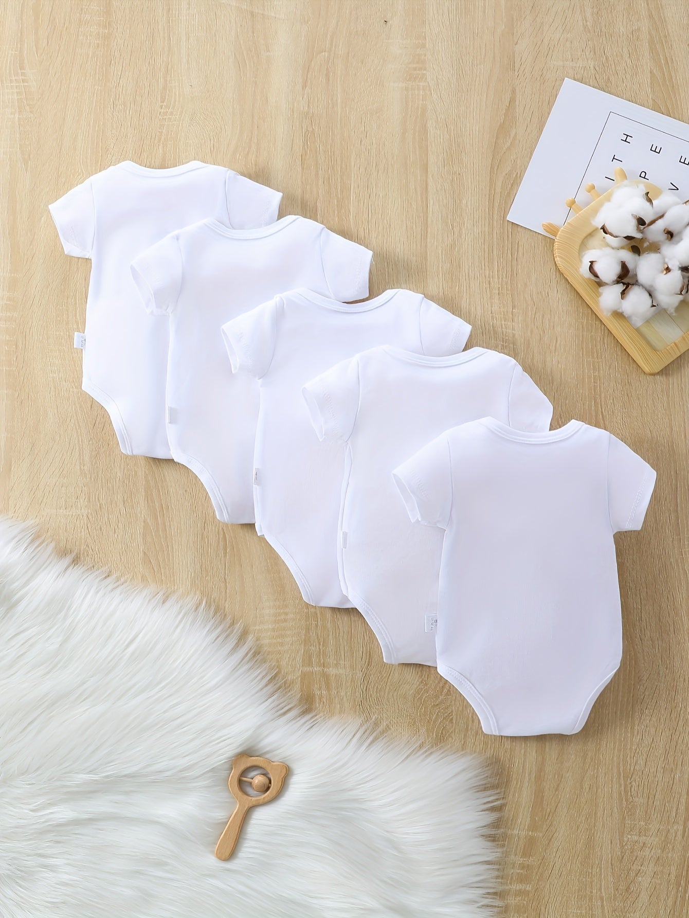 5pcs Newborn Infant Solid Color Romper Short Sleeve Crew Neck Bodysuit Onesies For Baby Girls And Boys, Suitable For Indoor And Outdoor Wear