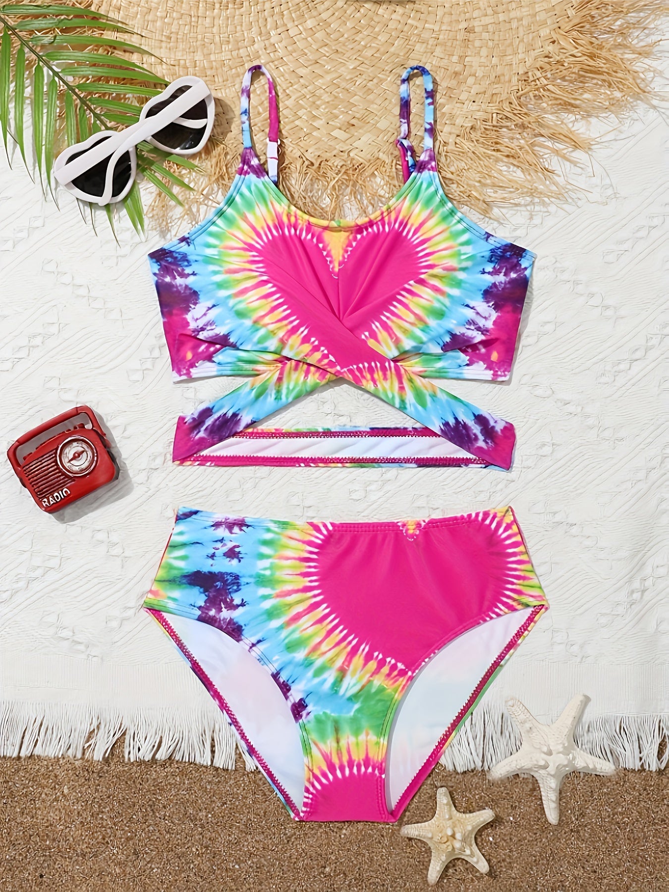 Girl's Heart Print Bikini Swimsuit