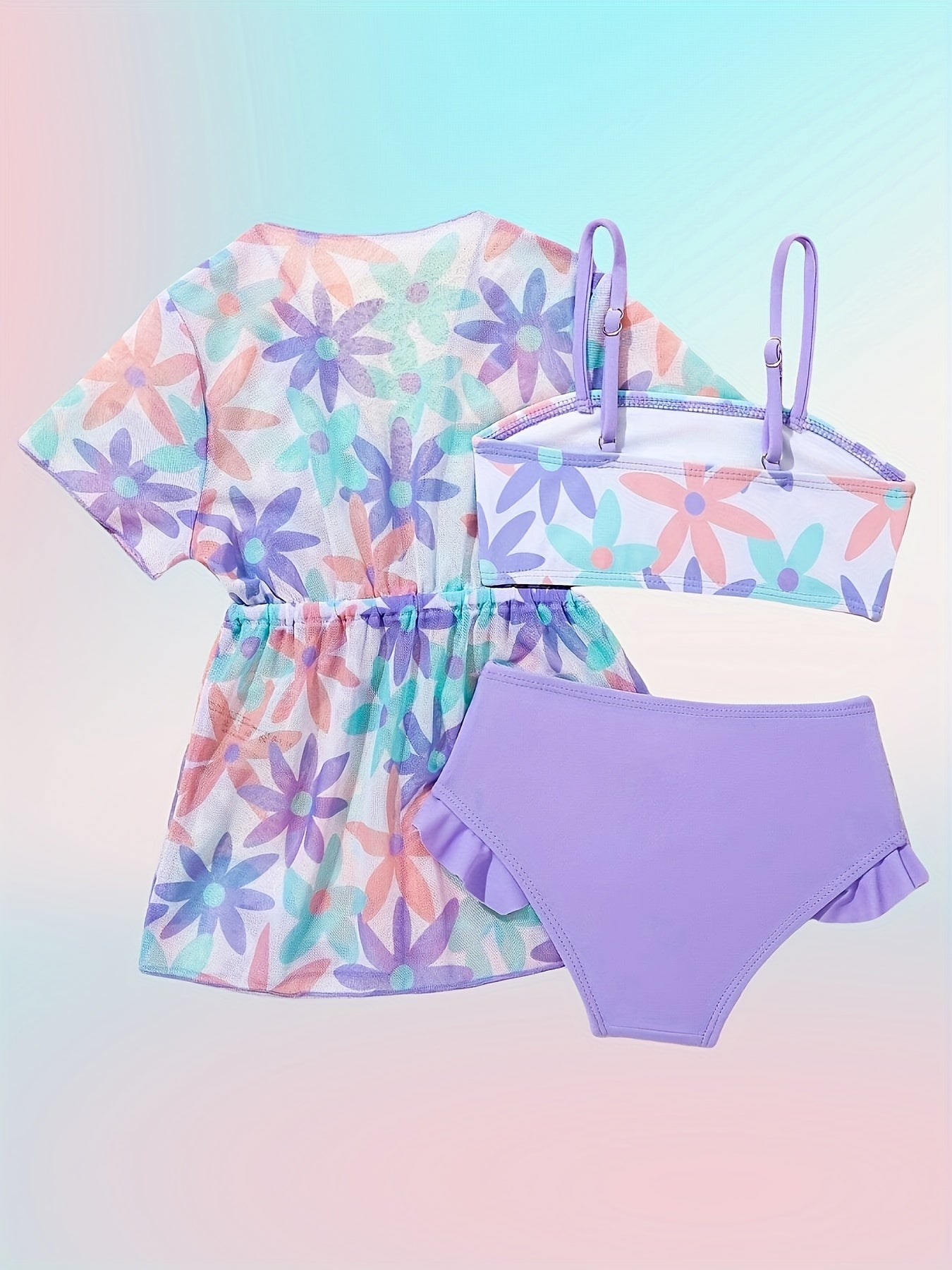 Girls' Three-Piece Swimsuit Beach Sun Protection Set