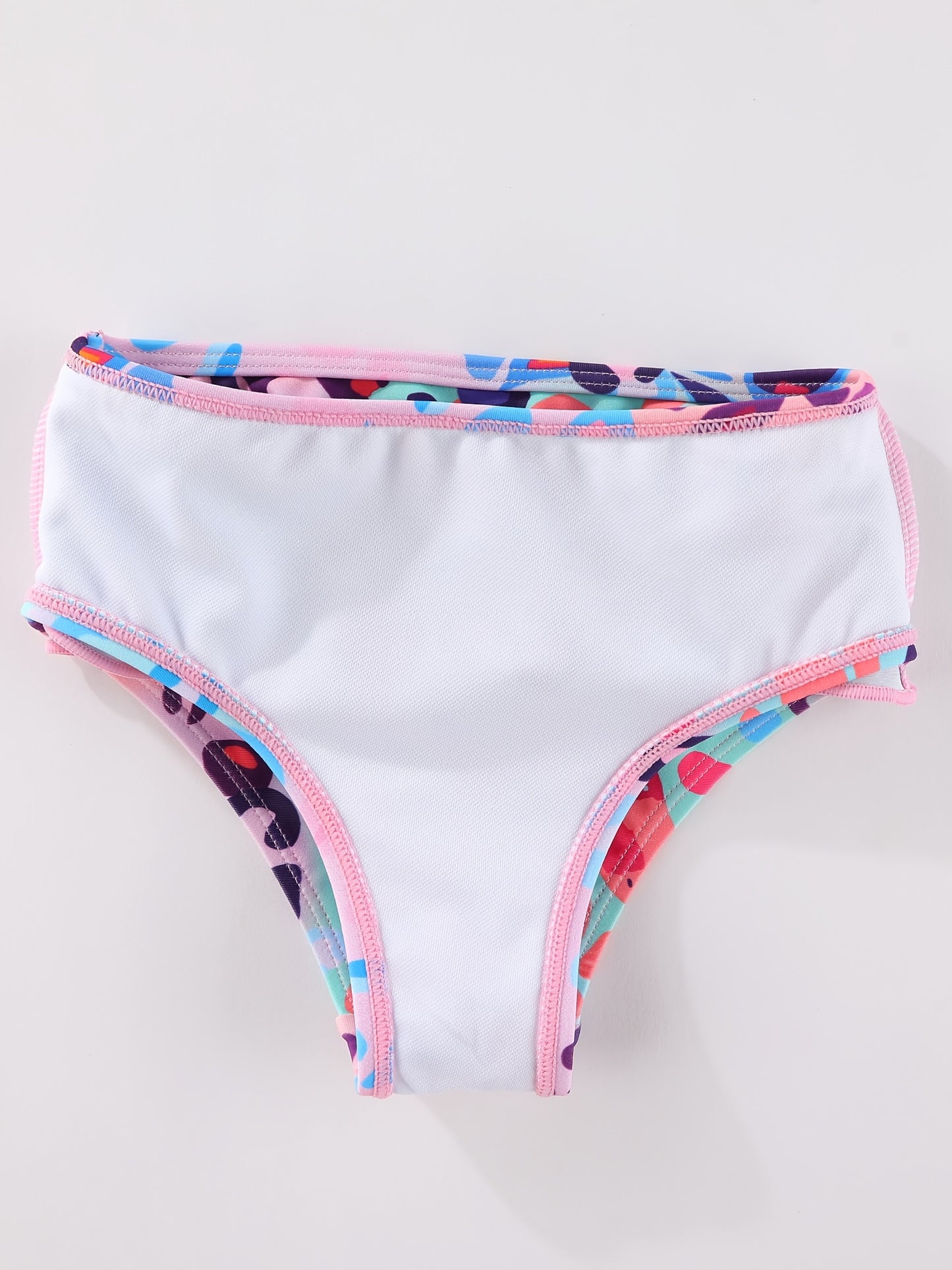 Girls two-piece set of gradient multi-color leopard print swimsuit for girls long sleeve surfing pleated lace hem + girls pleated lace bikini shorts swimsuit