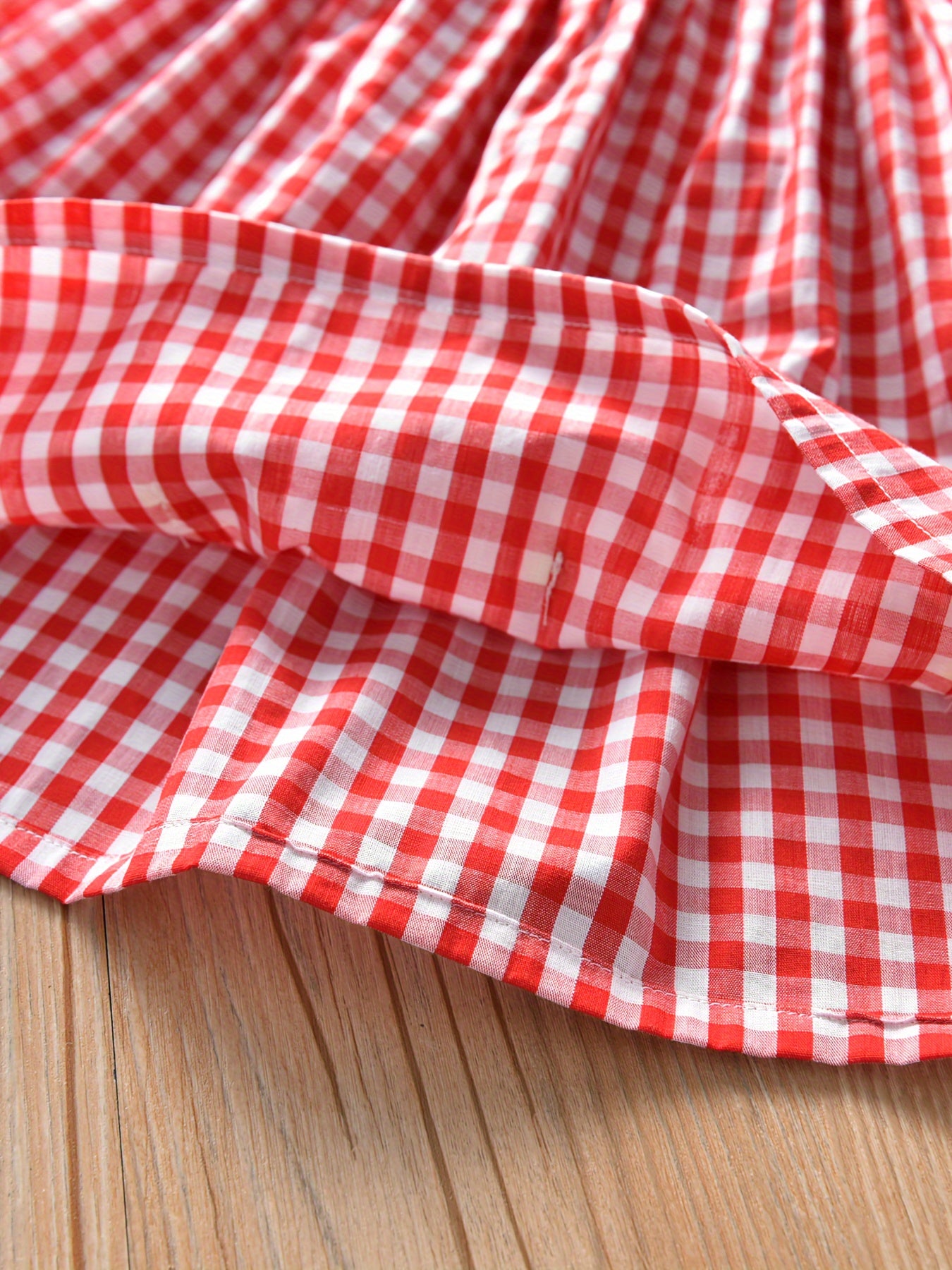Comfy 95% Cotton Flower Decor Plaid Cami Dress Summer Party Gift For Girls