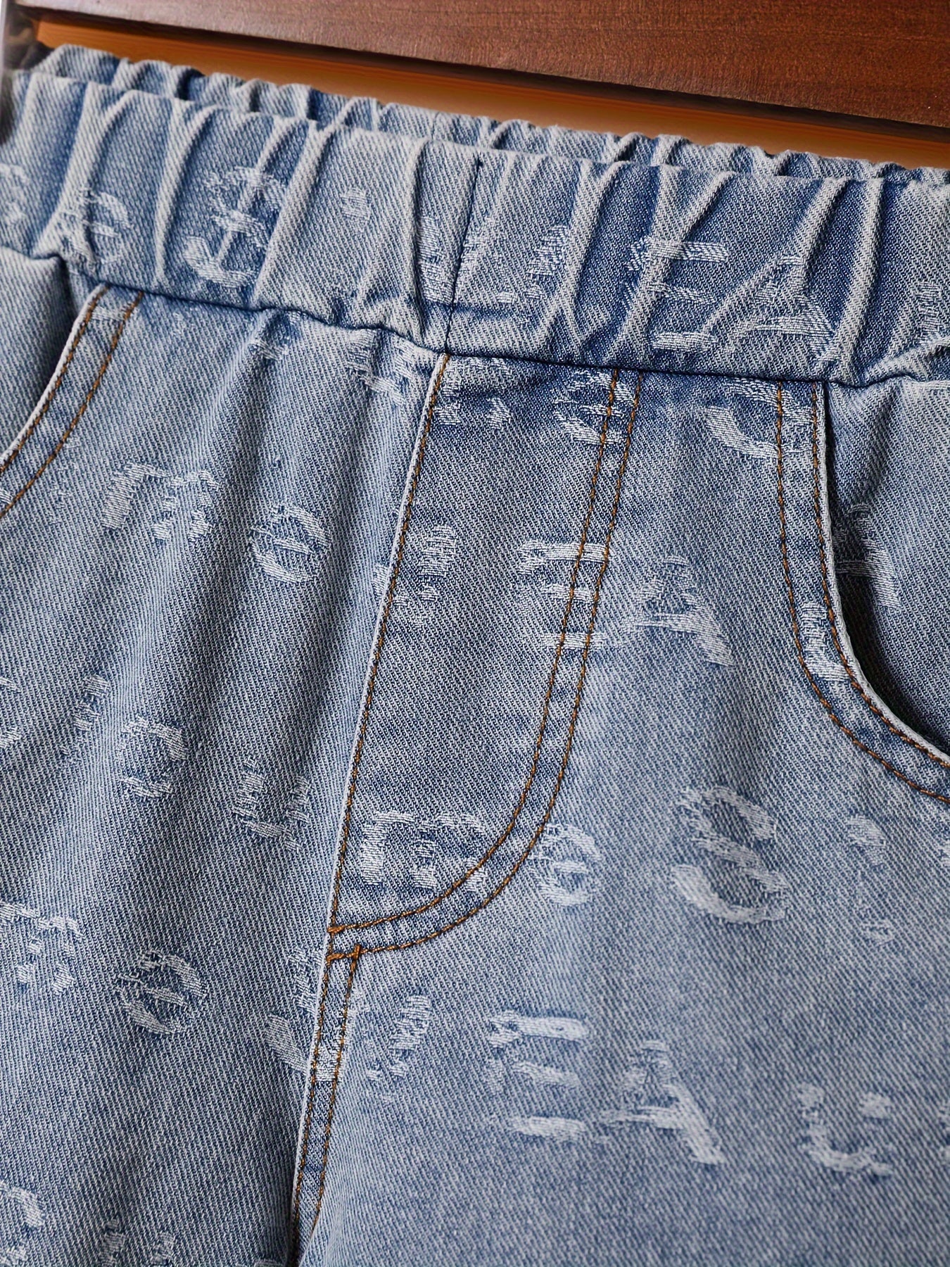 2pcs Boys Casual Letter Jacquard Print Denim Outfit, Versatile Short Sleeve Jacket & Shorts Set, Cool, Lightweight And Comfy Summer Clothes For Outdoor Wear