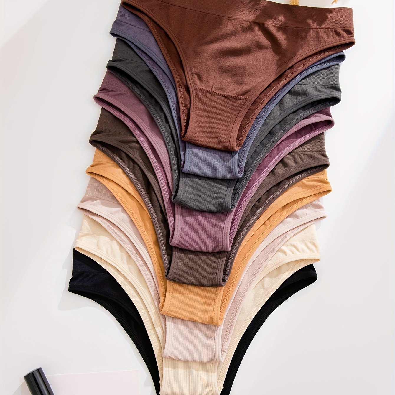 9pcs Solid Low Waist Briefs, Comfy Breathable Stretchy Intimates Panties, Women's Lingerie & Underwear