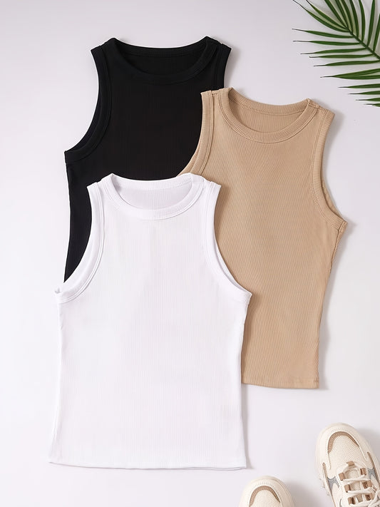 Three Solid Color Women'S Vests, Summer Casual Ladies Tops