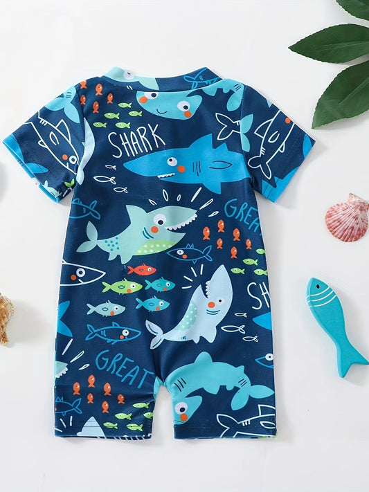 Youngsters's Cute Printed Short Sleeve One-piece Swimsuit Sunscreen Beach Swimming Quick Drying Swimsuit
