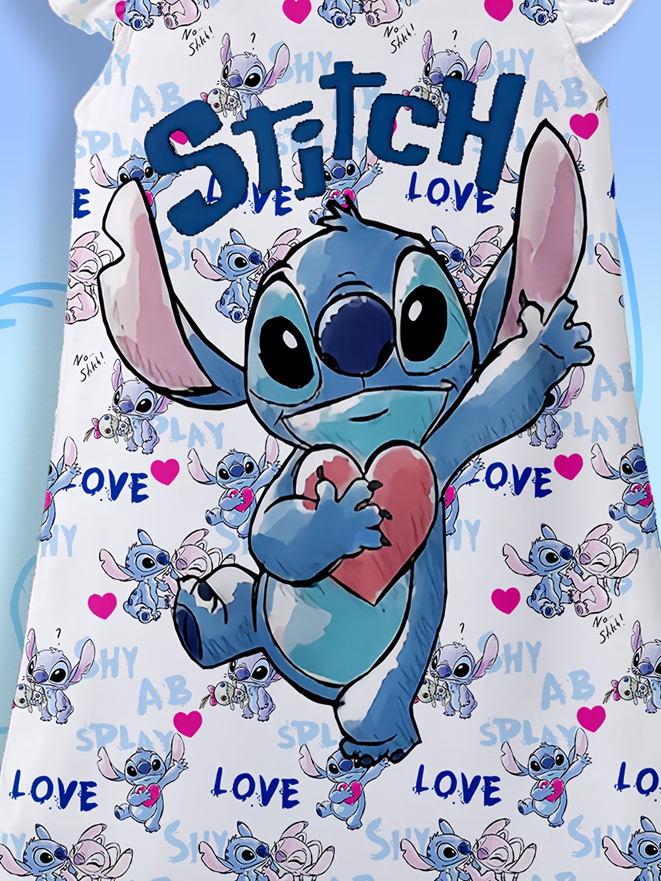 Disney Stitch Girls' Pajama Dress - Flame Retardant, Short Sleeve, Cartoon Heart Print, Lightweight & Breathable for Spring/Summer, Regular Fit, Cute Sleepwear, Girls Pajamas, Playful Sleepwear, Comfortable Sleepwear, Youngst