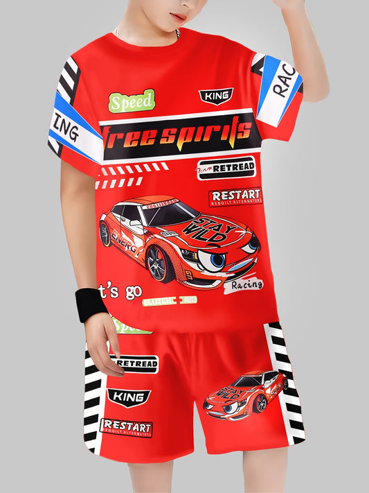 Boys Suit Fashion 3D Printed Casual Pullover Short Sleeve Shorts T Sweatshirt, BoysOutdoor T-Shirt shorts Set