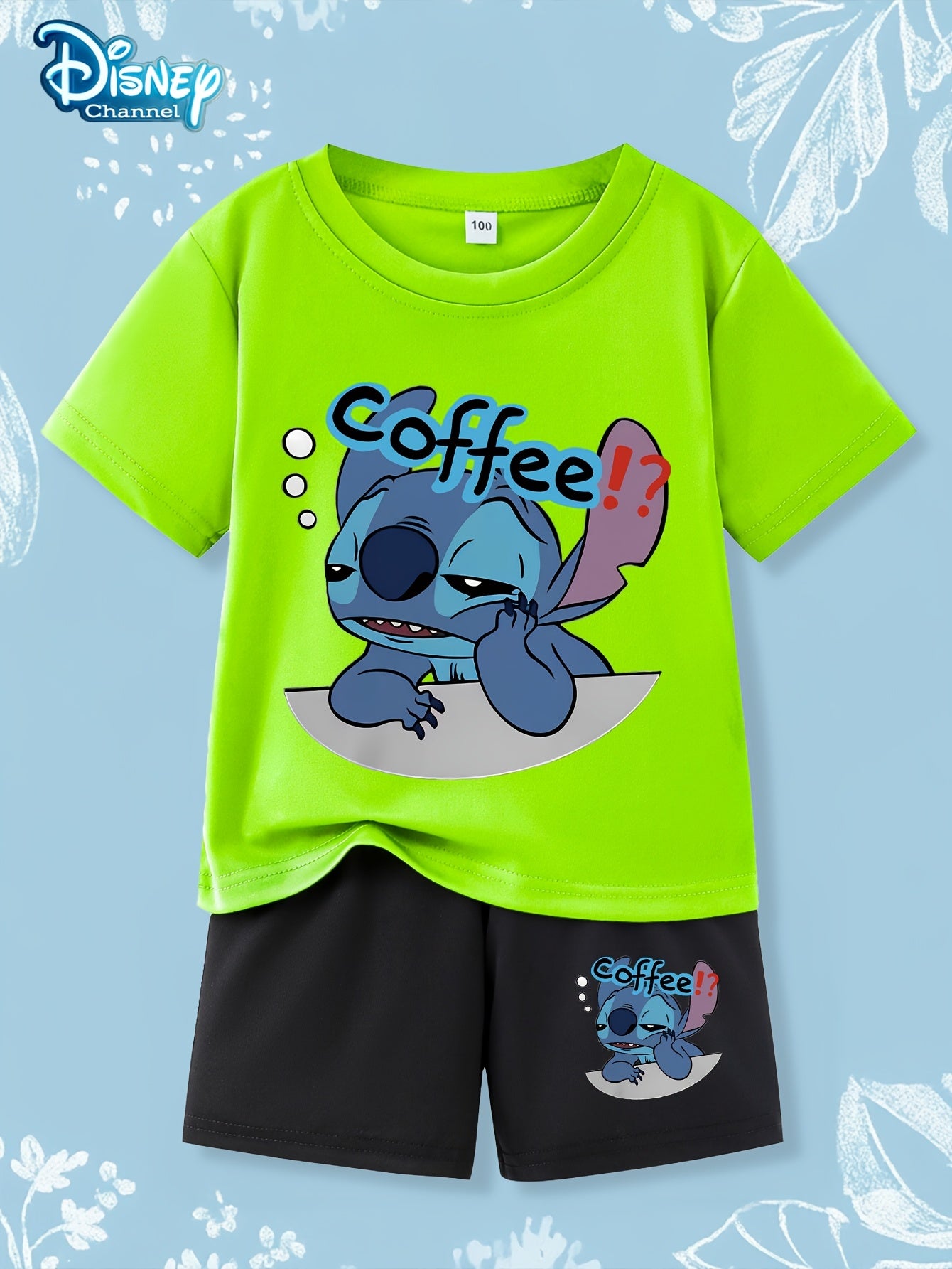 Stitch Coffee Graphic T-Shirt & Shorts Set - Casual Summer Outfit for Boys and Girls, Breathable Knit Fabric, Perfect for Daily Wear and Outdoor Activities, Ideal Holiday Gift, Youngsters Casual Wear|Playful Design|Comfortabl