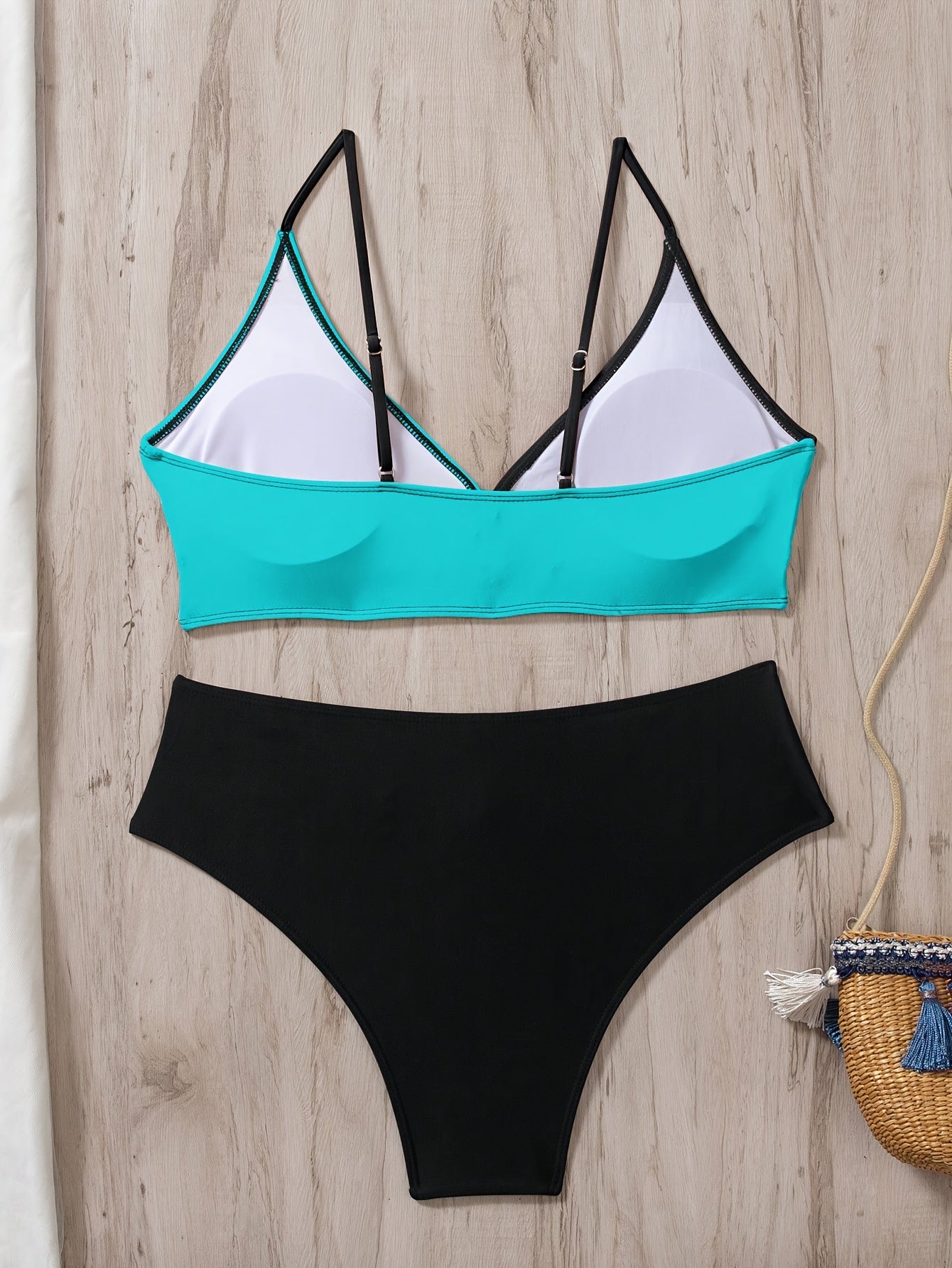 Women's Split Swimwear Color Block Cross-Back Bikini Set Summer Beach Vacation Swimsuit