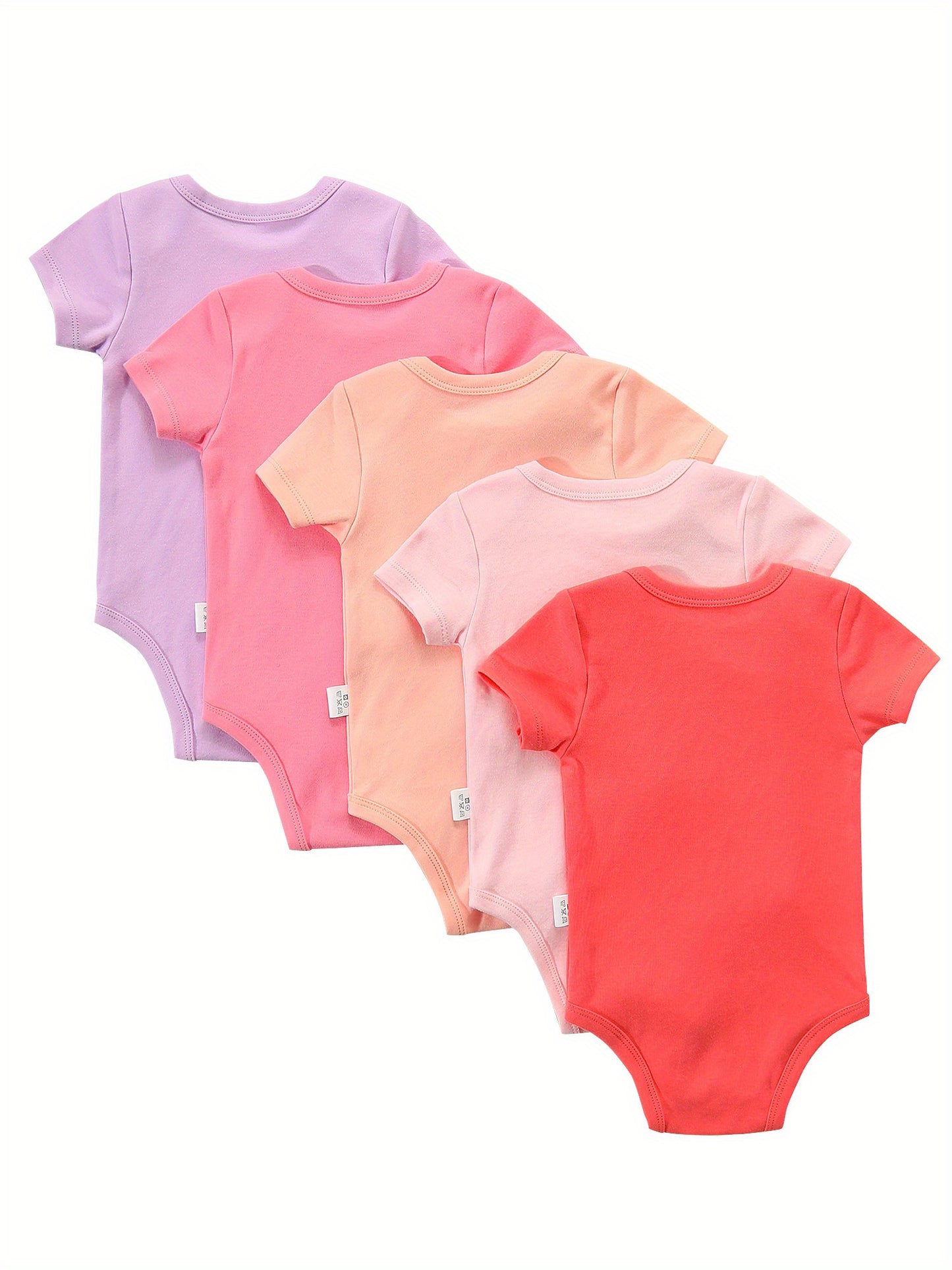 5-Pack Baby Girls Onesies, Short Sleeve Bodysuits, 100% Cotton Candy Color Outdoor Rompers For Newborn And Infants