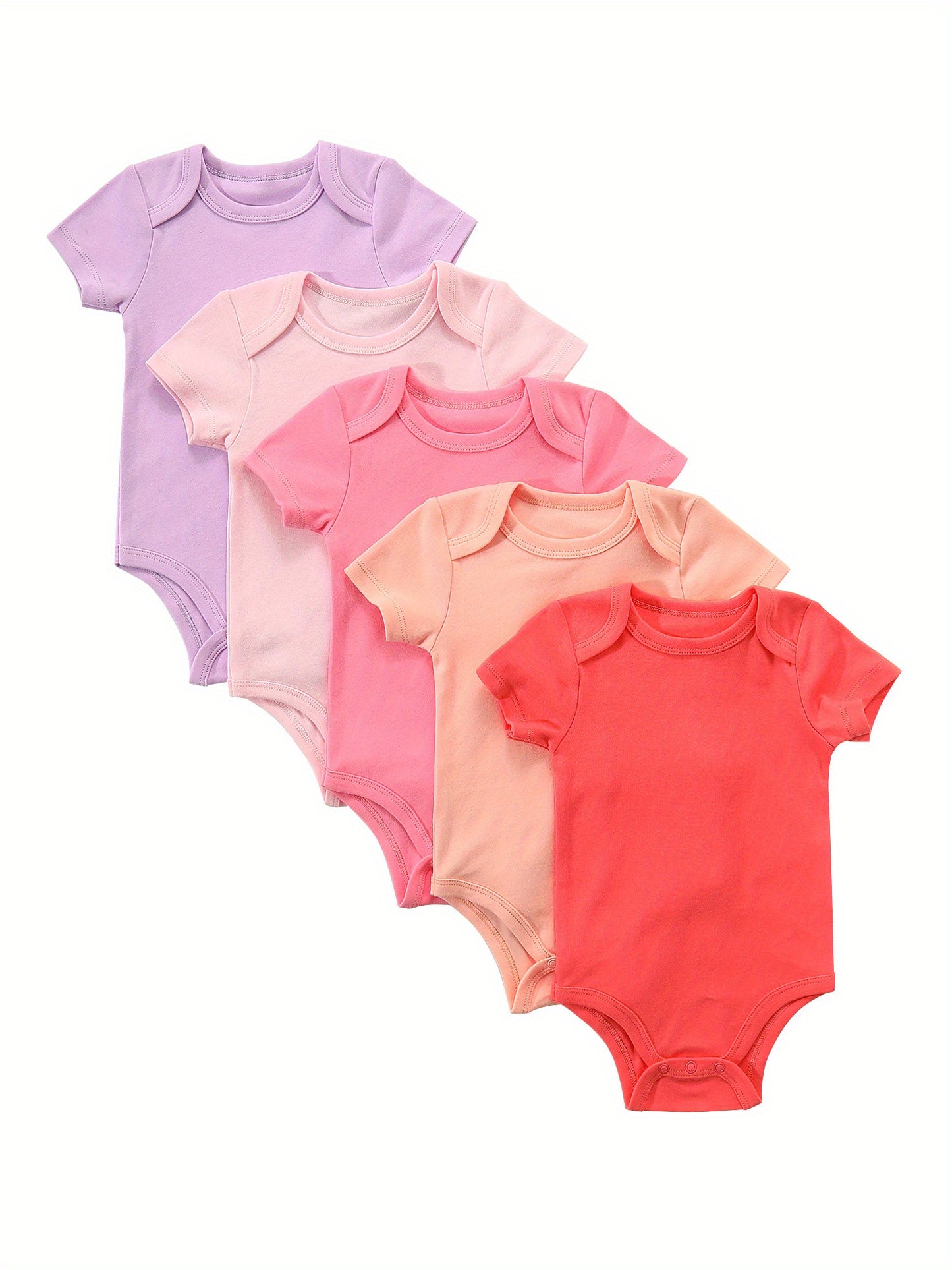 5-Pack Baby Girls Onesies, Short Sleeve Bodysuits, 100% Cotton Candy Color Outdoor Rompers For Newborn And Infants