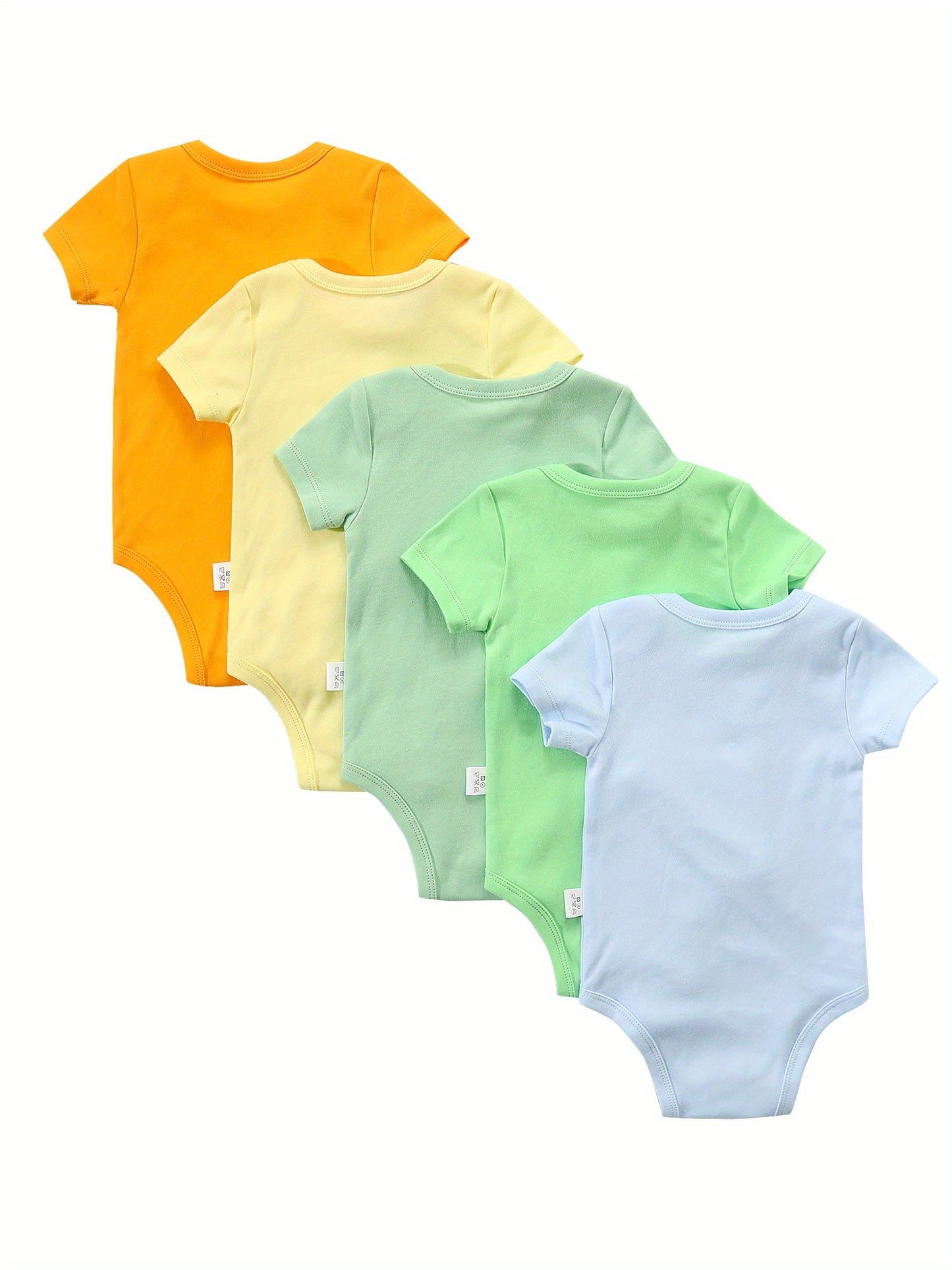 5-Pack Baby Girls Onesies, Short Sleeve Bodysuits, 100% Cotton Candy Color Outdoor Rompers For Newborn And Infants