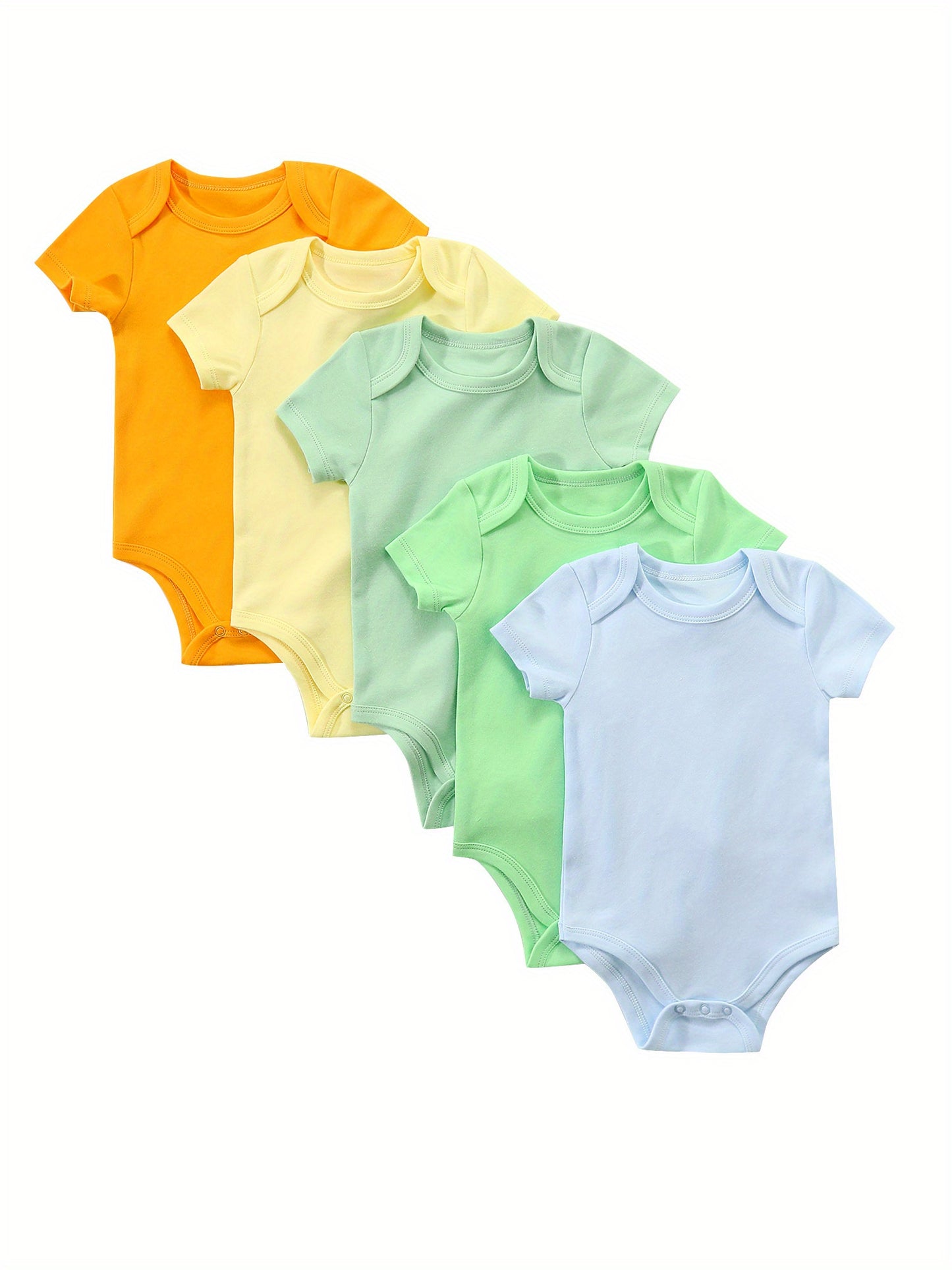 5-Pack Baby Girls Onesies, Short Sleeve Bodysuits, 100% Cotton Candy Color Outdoor Rompers For Newborn And Infants