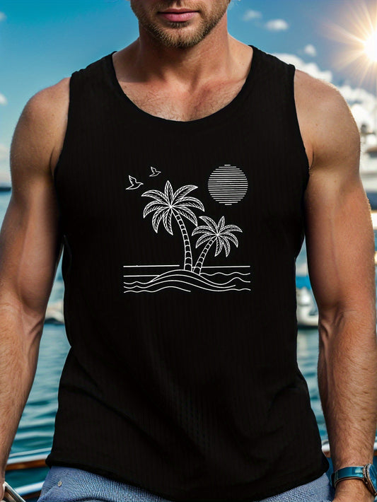 Standard Size Men'S Tank Top with a Minimalist Tropical Beach Design