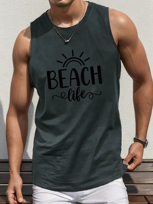 Beach Life" Men's Breathable Tank Top - Quick-Dry, Moisture-Wicking Sleeveless Shirt for Gym & Summer Wear