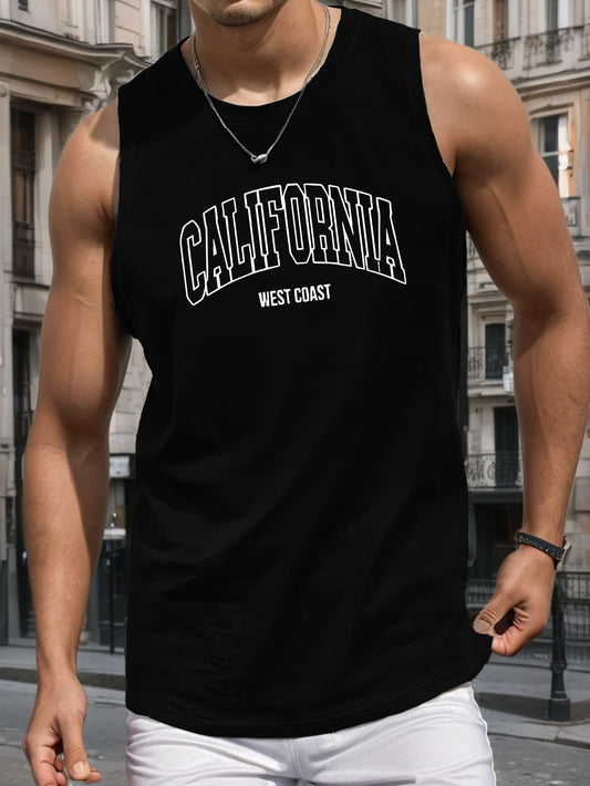 California West Coast Men's Sleeveless Vest - Standard Size, Geometric Pattern, Polyester Fabric, Casual Style, Summer Season, Regular Fit, Round Neckline, Adult Size, Knit Construction