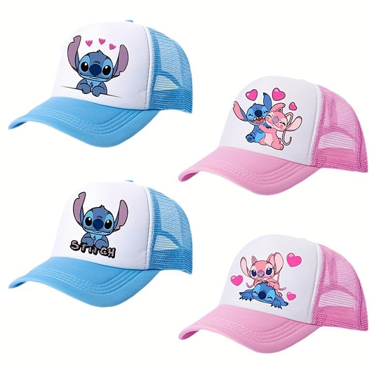 1pc Disney Stitch Baseball Cap - Lightweight Breathable Mesh Snapback Adjustable Hat with Cartoon Print, Perfect Valentine's Day Gift for Fans (Blue/White/Pink), Disney Hat, Casual Headwear, Durable Knit Construction