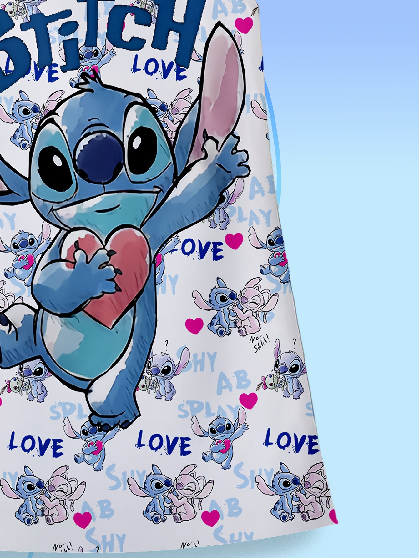 Disney Stitch Girls' Pajama Dress - Flame Retardant, Short Sleeve, Cartoon Heart Print, Lightweight & Breathable for Spring/Summer, Regular Fit, Cute Sleepwear, Girls Pajamas, Playful Sleepwear, Comfortable Sleepwear, Youngst