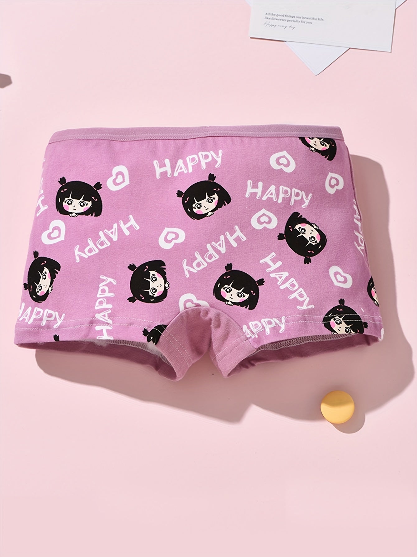 4pcs Cute Girls' Cotton Boxer Briefs with Cartoon Print - Breathable, Sweat Absorbent & Comfort Fit for All Seasons, Double-layer Crotch, 95% Cotton