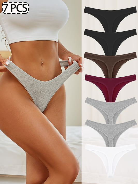 7pcs Women'S Seamless Low-Rise Thongs - Soft, Comfortable, and Light Beige-Friendly Underwear in Black, Pink, Orange, Beige, White - Simple Solid Color Design for Everyday Wear
