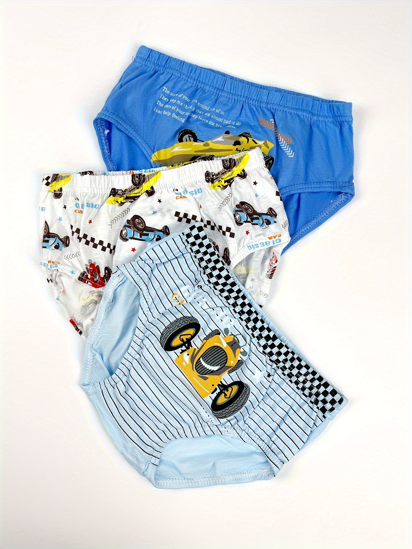 LJMOFA 5pcs Cotton Briefs for Boys with Cartoon Racing Car Print, Skinny Fit, Knit Fabric, All-Season Wear