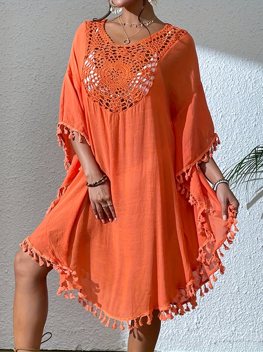 New Beach Cover-Up with Lace Patchwork And Tassel Bikini