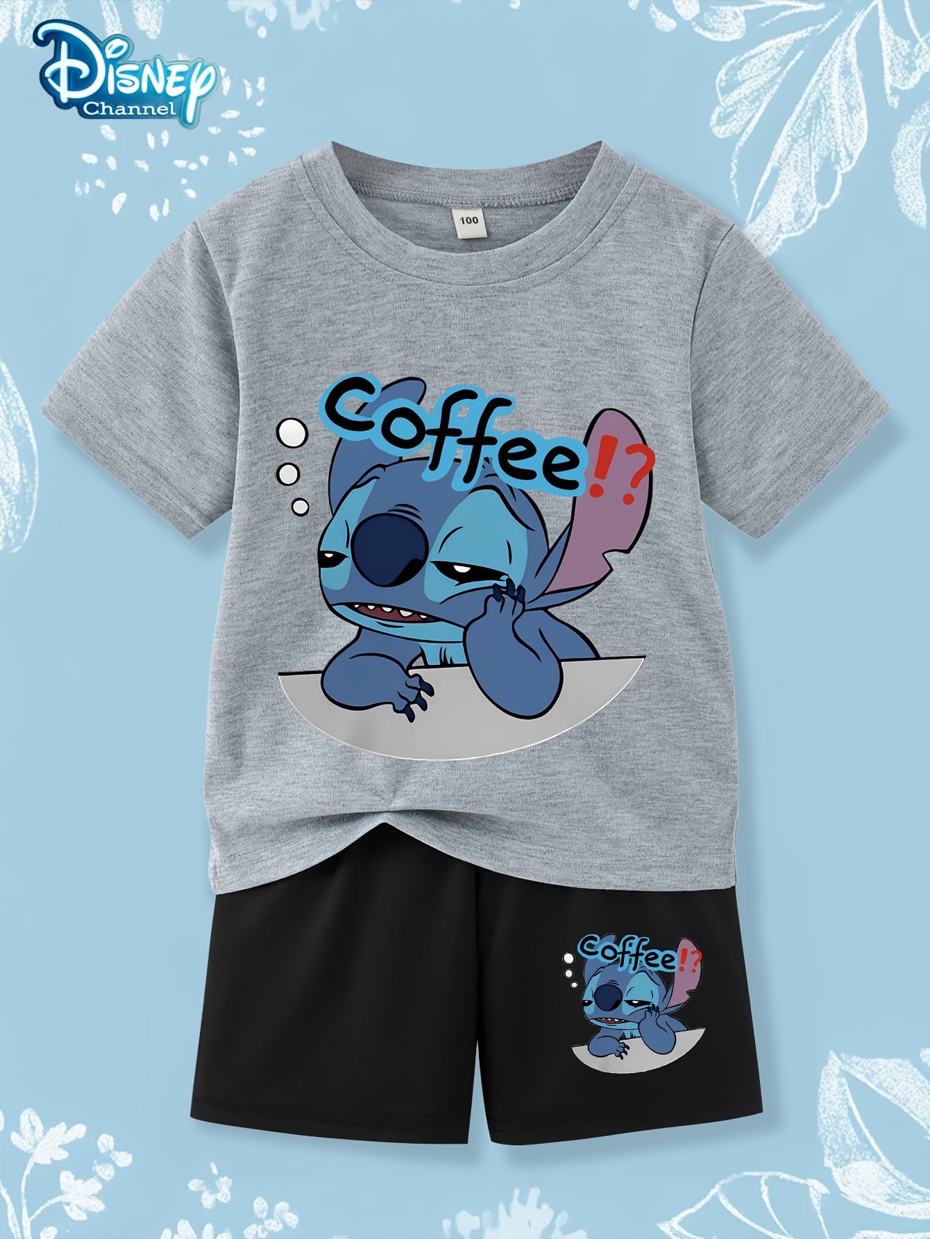 Stitch Coffee Graphic T-Shirt & Shorts Set - Casual Summer Outfit for Boys and Girls, Breathable Knit Fabric, Perfect for Daily Wear and Outdoor Activities, Ideal Holiday Gift, Youngsters Casual Wear|Playful Design|Comfortabl