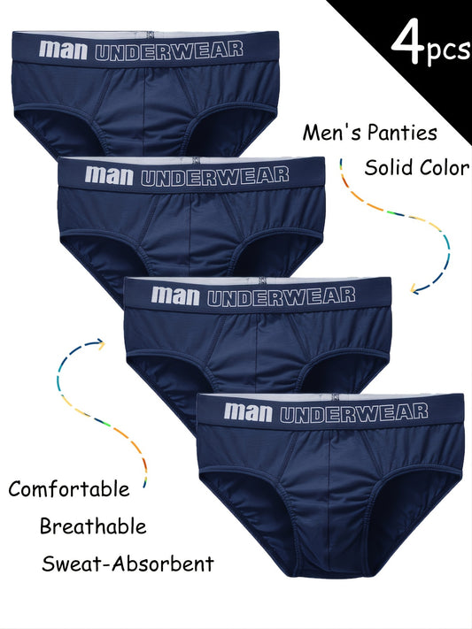 4pcs Men's Mid Waist Stretch Cotton Briefs Underwear