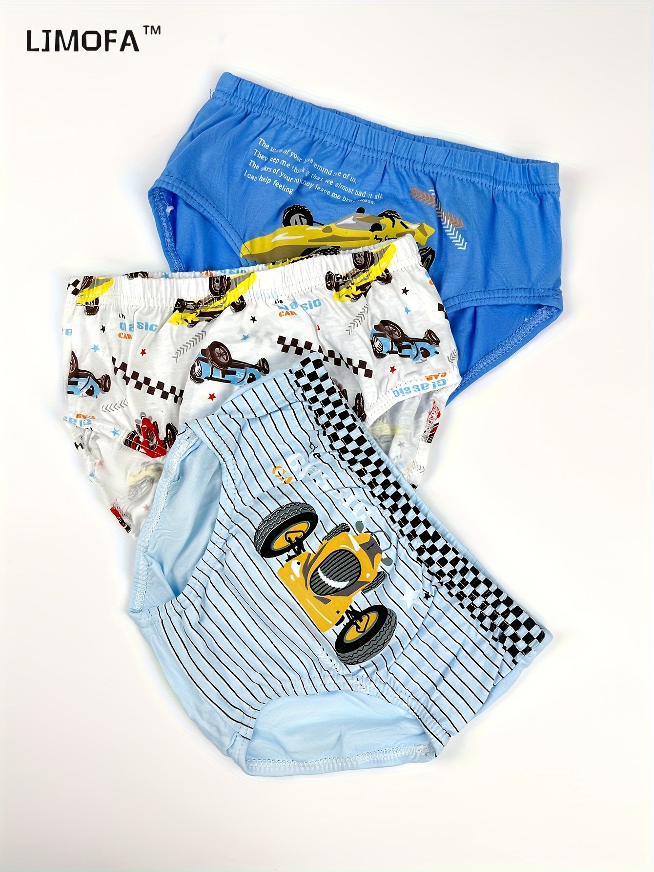 LJMOFA 5pcs Cotton Briefs for Boys with Cartoon Racing Car Print, Skinny Fit, Knit Fabric, All-Season Wear