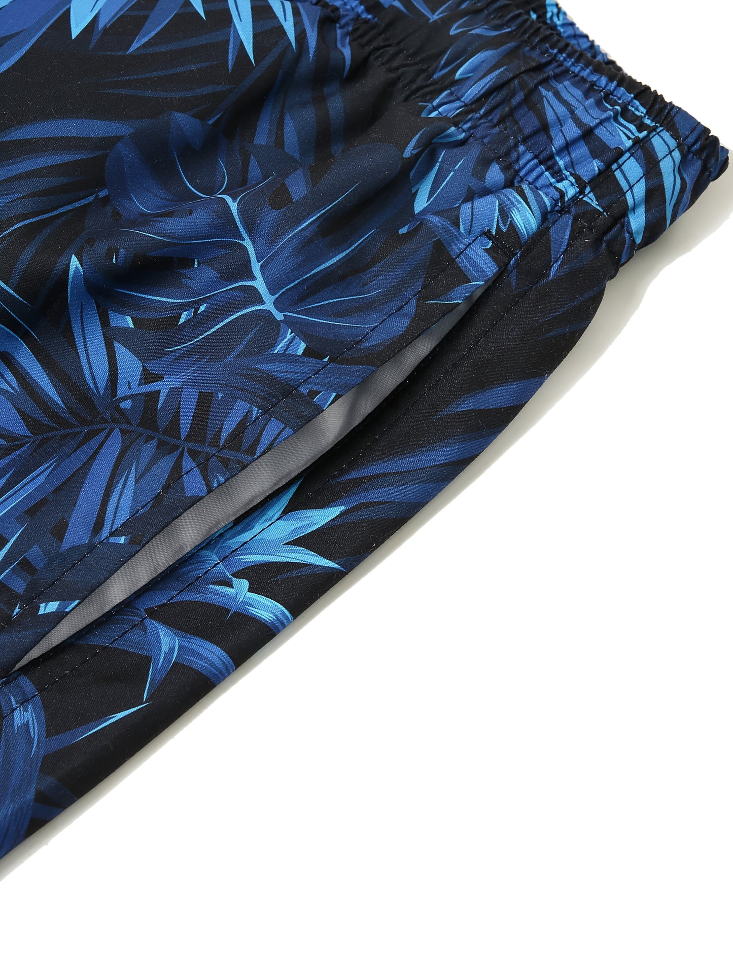 Men's Tropical Palm Leaf Board Shorts - Quick-Dry, Drawstring, No-Stretch Polyester Fabric with Pockets | Ideal for Beach, Poolside, & Casual Wear
