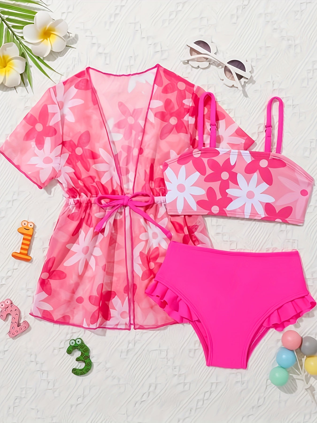 Girls' Three-Piece Swimsuit Beach Sun Protection Set