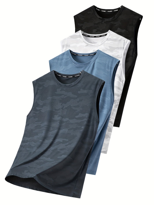 Men's Athletic Tank Tops - Sleeveless, Breathable Polyester, Moisture-Wicking, Lightweight & Stretchy for Gym, Running, Training, Camo & Solid Colors (White, Black, Blue), Gym Clothes