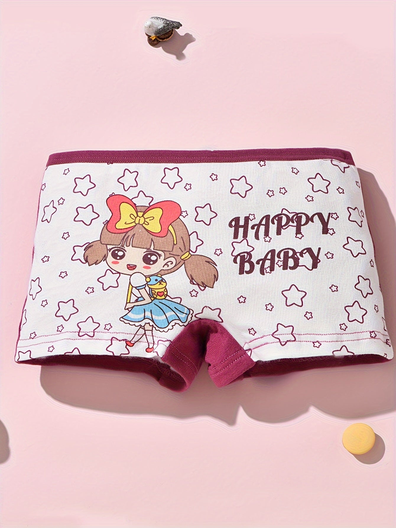 4pcs Cute Girls' Cotton Boxer Briefs with Cartoon Print - Breathable, Sweat Absorbent & Comfort Fit for All Seasons, Double-layer Crotch, 95% Cotton