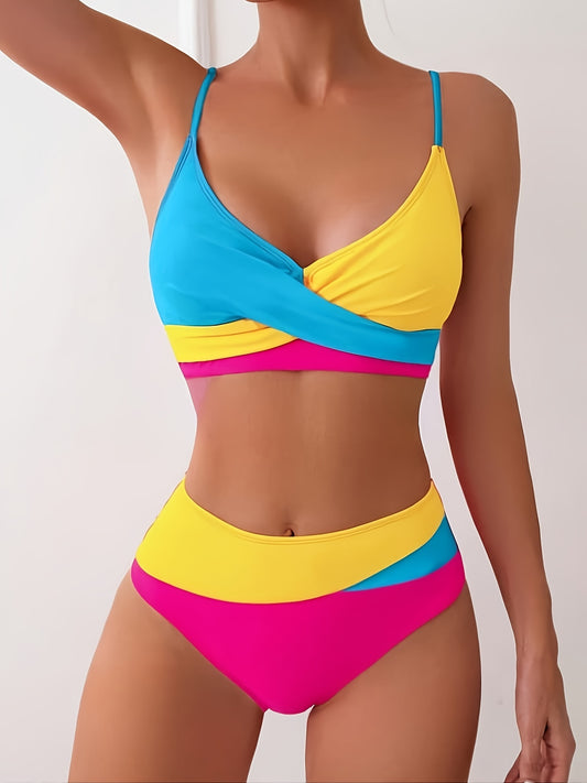 Women'S Stylish And Sexy Color-Blocked Bikini Set