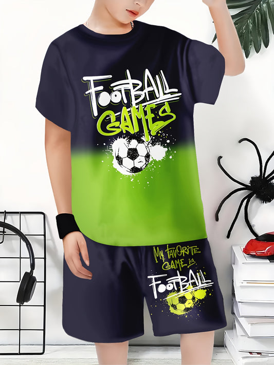 Boys casual 3d shorts T-shirt suit, boys outdoor T-shirt shorts suit