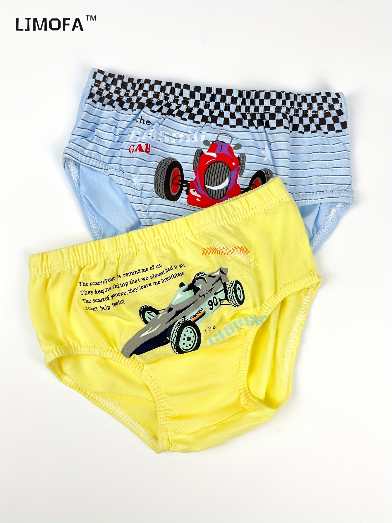 LJMOFA 5pcs Cotton Briefs for Boys with Cartoon Racing Car Print, Skinny Fit, Knit Fabric, All-Season Wear