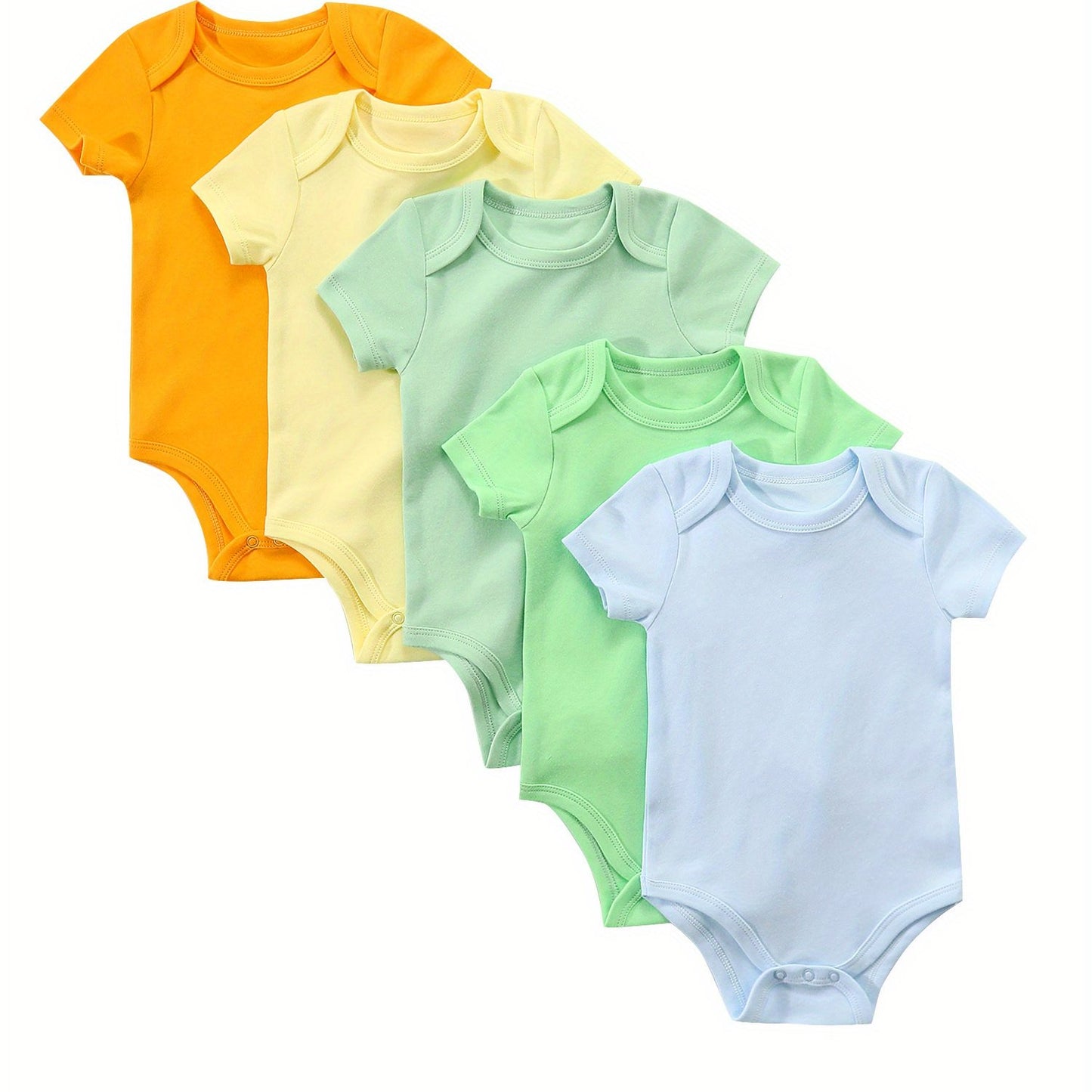5-Pack Baby Girls Onesies, Short Sleeve Bodysuits, 100% Cotton Candy Color Outdoor Rompers For Newborn And Infants